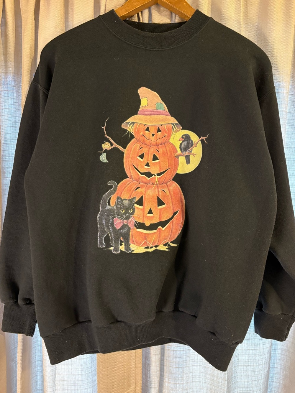 Y2K Halloween Hanes Black Cat Pumpkin Jack O Lantern Sweatshirt M - Picture 2 of 5